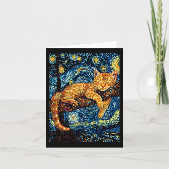 Carte Chat Starry Nuit Van Gogh Chat pour Amoureux des c (Devant)