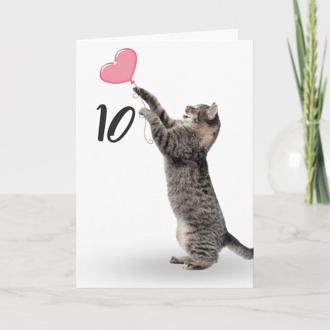 Carte chat tabby 10e anniversaire (Devant)