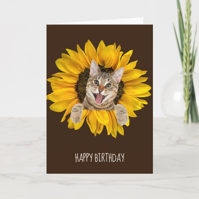 Carte chat tabby à l'anniversaire du tournesol (Devant)