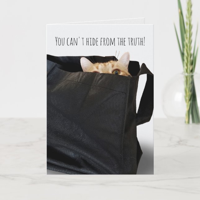 Carte chat tabby d'anniversaire dans un sac noir (Devant)