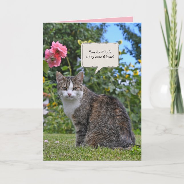 Carte chat tabby dans le jardin anniversaire (Devant)