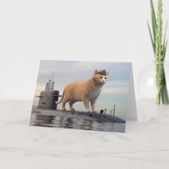 Carte Chat Tabby Drôle de Sous-Marin (Devant)
