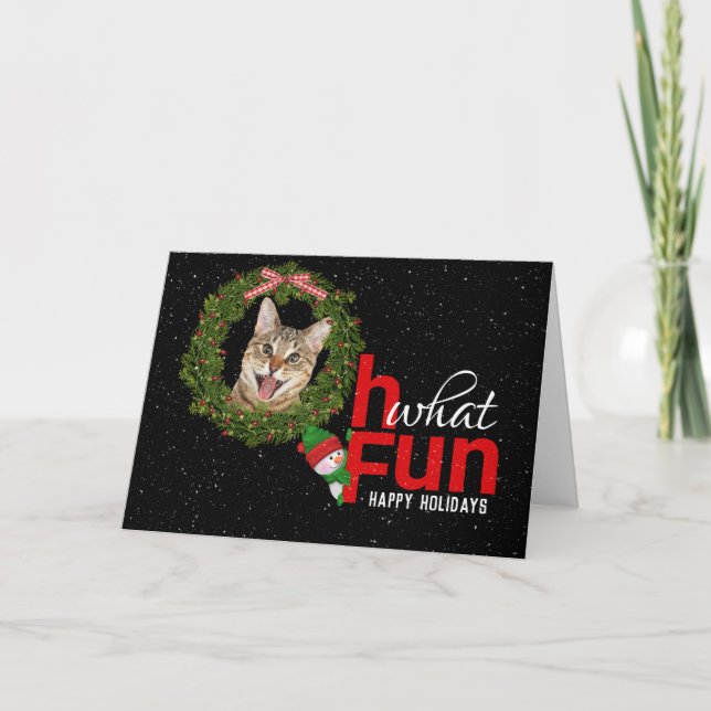 Carte chat tabby heureux dans la couronne de vacances (Devant)