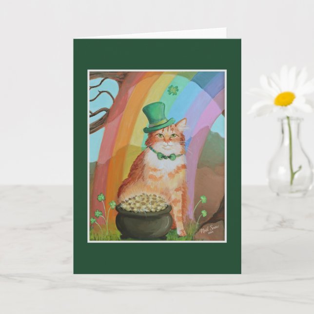 Carte Chat tabby jour de la Saint-Patrick Lutin (Petite plante)