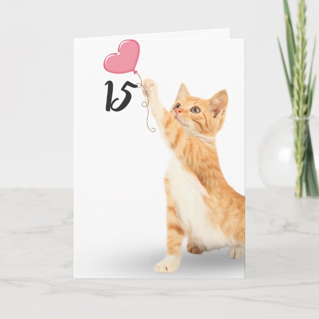 Carte chat tabby pour 15e anniversaire (Devant)