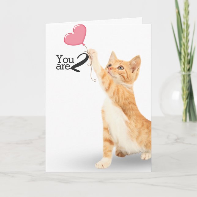 Carte chat tabby pour son 2ème anniversaire (Devant)