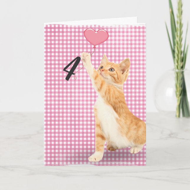 Carte chat tabby pour son 4ème anniversaire (Devant)