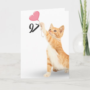 Carte chat tabby pour son 97e anniversaire avec ballon e