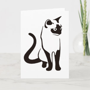 Carte Chat thaïlandais traditionnel Art à ligne noire mi