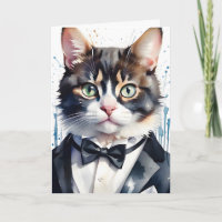 Chat tigré à l'aquarelle dans un smoking et un nœu