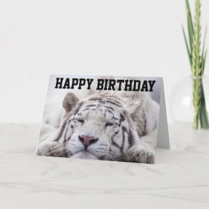CARTE CHAT TIGRE BLANC FAINÉANT, MANGER GÂTEAU, CA