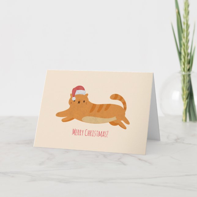 Carte Chat tigré jaune de Noël (Devant)