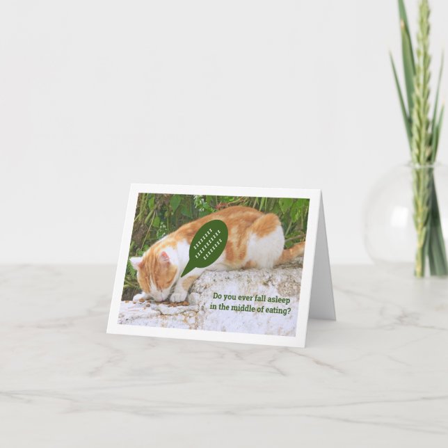 CARTE CHAT TOMBANT DORMIR PENDANT QUE MANGER (Devant)