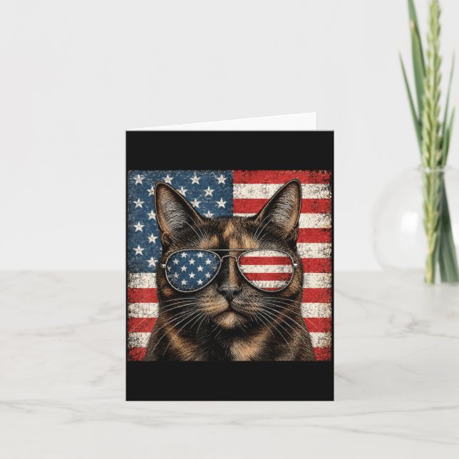 Carte Chat Tortue 14 Juillet Drapeau Américain (Devant)