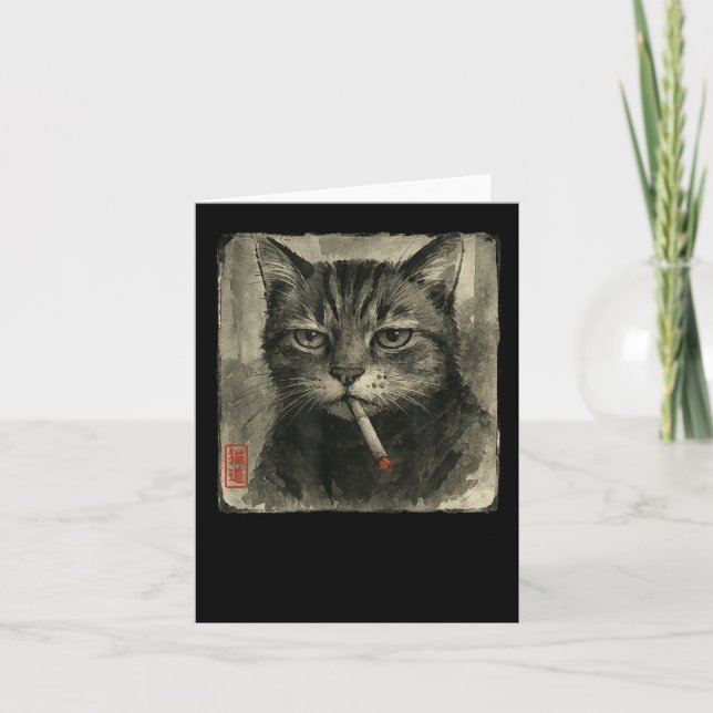 Carte Chat triste drôle fumant cigarette Mème Amoureux S (Devant)
