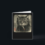 Carte Chat triste drôle fumant cigarette Mème Amoureux S<br><div class="desc">Chat triste drôle fumant cigarette Mème Amoureux Sumi-e Japonais</div>