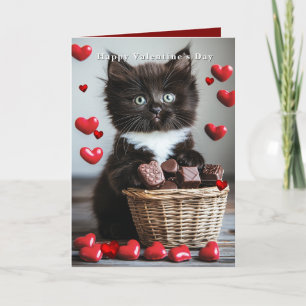 Carte Chat Tuxedo de la Saint-Valentin Cœurs Rouges 