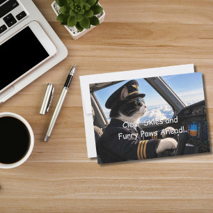 Carte Chat Tuxedo Pilote Avion Aviation Anniversaire Drô