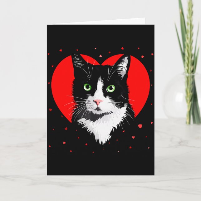 Carte Chat Tuxedo Saint-Valentin Cœur Pour Chat Et Anima (Devant)