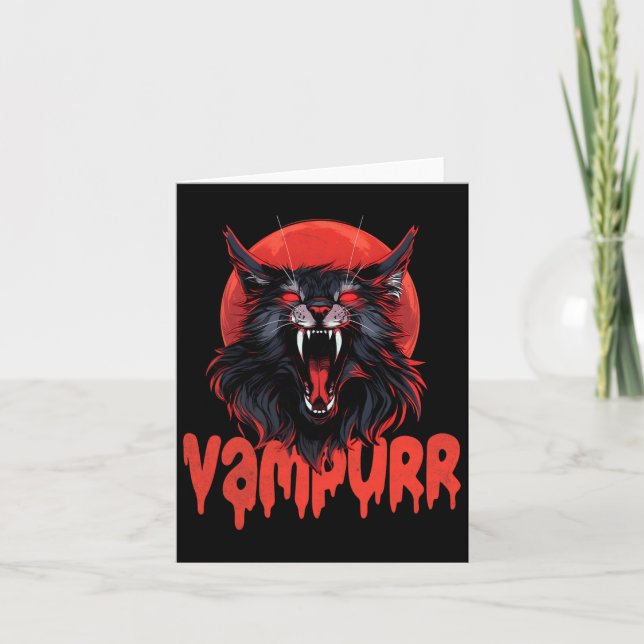 Carte Chat Vampurr Coon Fantôme Vampire Halloween Maine  (Devant)
