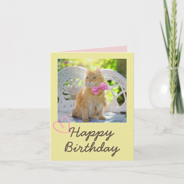 Carte Chat vintage au ruban et joyeux anniversaire (Devant)