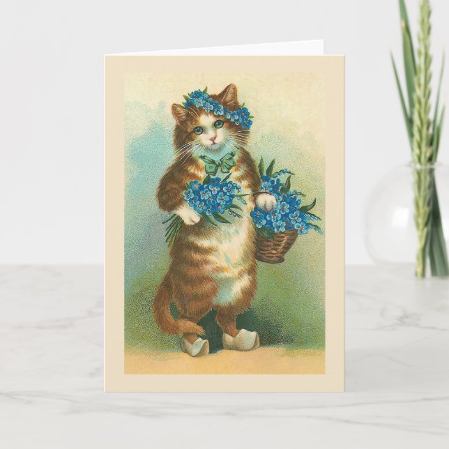 Carte "Chat Vintage avec Oublié-moi-non" (Devant)