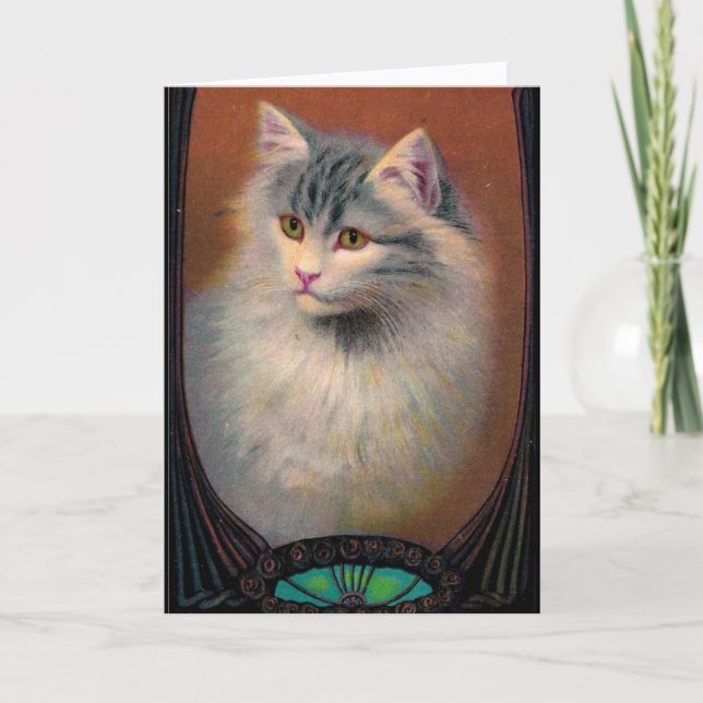 Carte chat vintage illustration art nouveau élégant (Devant)