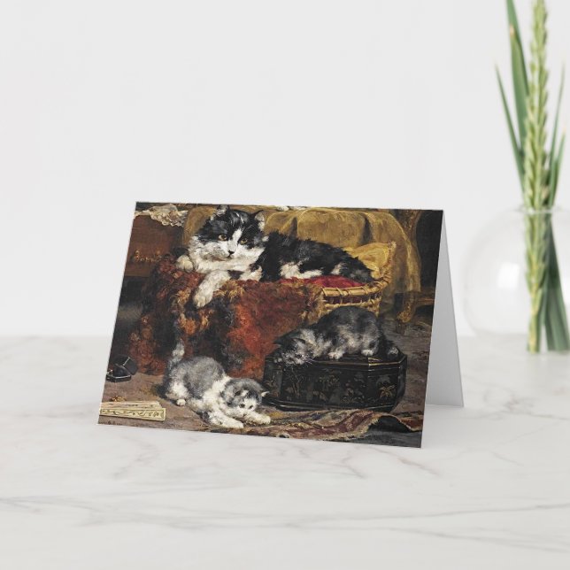 Carte Chat vintage Noir Et Blanc Avec Chatons (Devant)