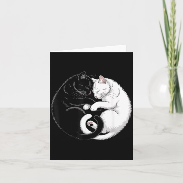 Carte Chat Yin et Yang noir et blanc (Devant)