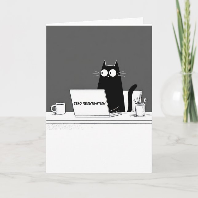 Carte Chat Zéro Motivation – Dessin animé drôle de trava (Devant)