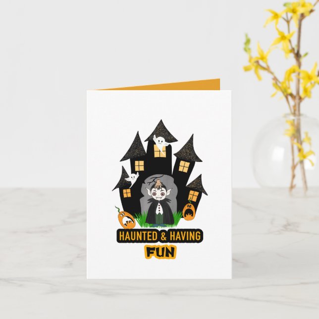 Carte Château de Dracula Halloween mignon  (Fleur jaune)