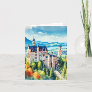 Carte Château de Neuschwanstein Allemagne Aquarelle