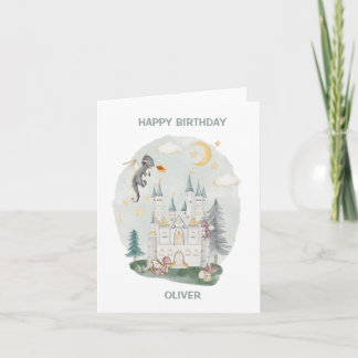 Carte Château Dragon heureux nom d'anniversaire