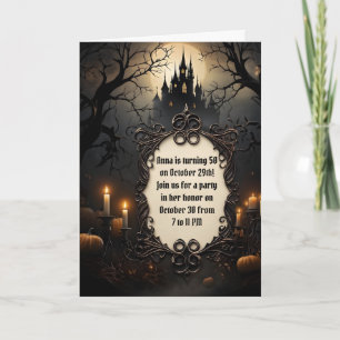 Carte Château et arbres Éffrayants Halloween fête d'anni