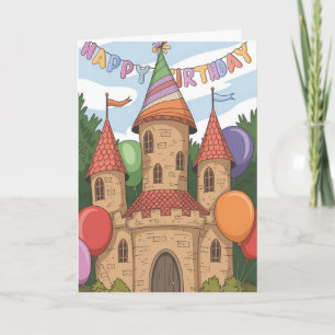 Carte Château portant un chapeau d'anniversaire