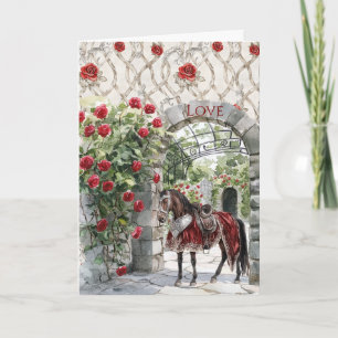 Carte Château Rouge Royal Roses Romantiques Cheval