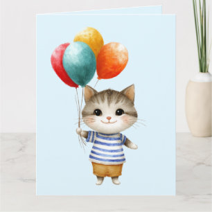 Carte Chaton avec ballons d'anniversaire   Célébration d