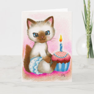 Carte Chaton d'anniversaire - art mignon de chat