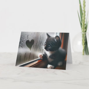 Carte Chaton d'anniversaire avec cœur de fenêtre