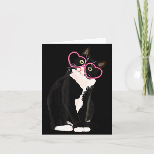 Carte Chaton de chat noir cool coeur rouge Gles Happy Va (Devant)