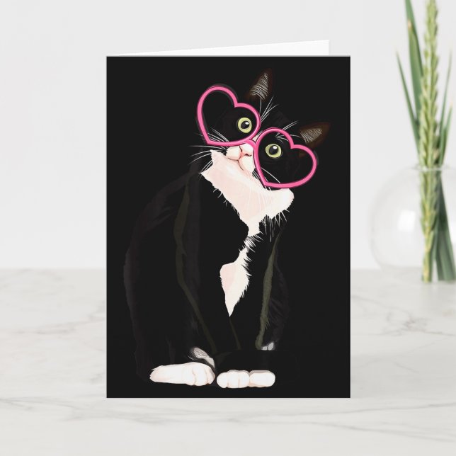 Carte Chaton de chat noir cool coeur rouge Gles Happy Va (Devant)