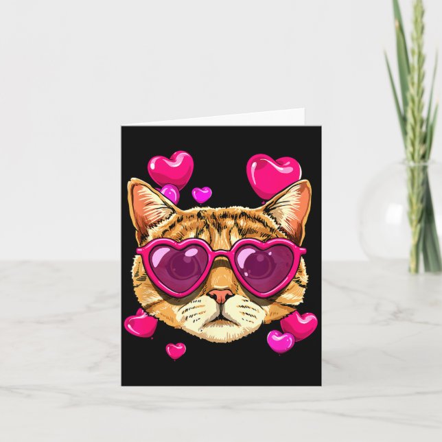Carte Chaton de la Saint-Valentin portant des lunettes d (Devant)