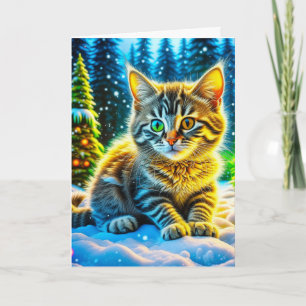 Carte Chaton de Noël Jouer dans la neige