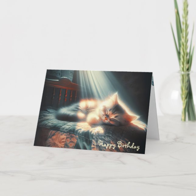 Carte Chaton Dormant Anniversaire Sur Ancienne Cilette (Devant)