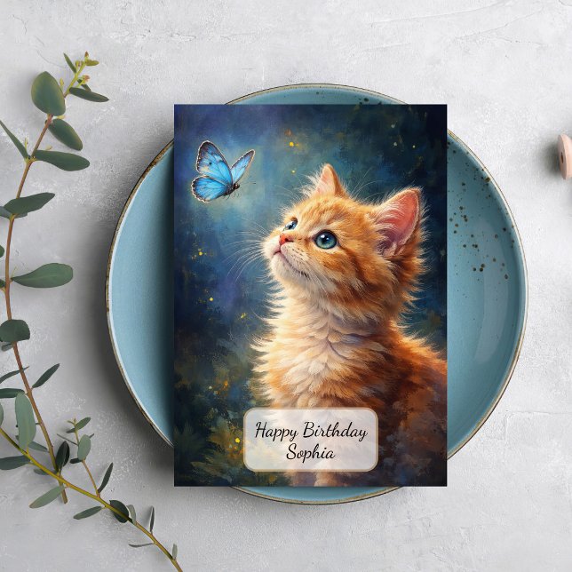 Carte Chaton et papillon bleu (Créateur téléchargé)