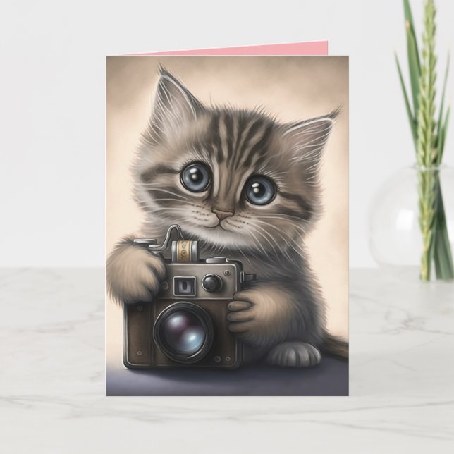 CARTE CHATON MIGNON AUX YEUX ÉLEVÉS POUR LA SAINT-VALENT (Devant)