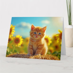 Carte Chaton roux adorable dans un champ de tournesols