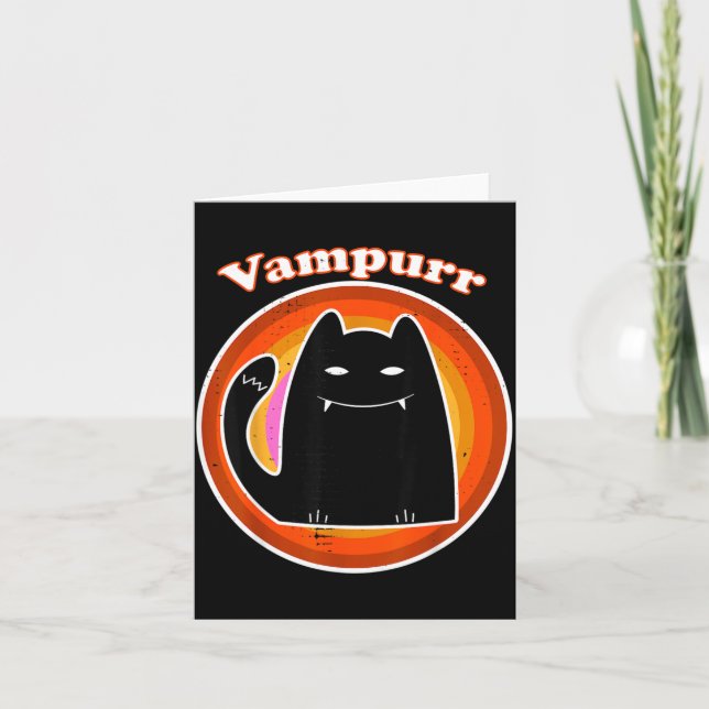 Carte Chaton Vampire de Halloween en noir Dracula Vampur (Devant)