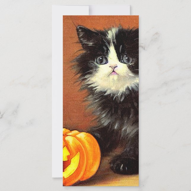 Carte chaton vintage Halloween noir et blanc (Devant)
