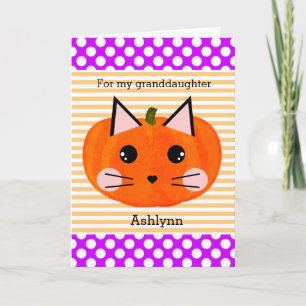 Carte Chaton Violet Citrouille Halloween Petite-Fille